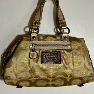 COACH Poppy Opt Art-Sateen Satchel Shoulder Bag in Gold